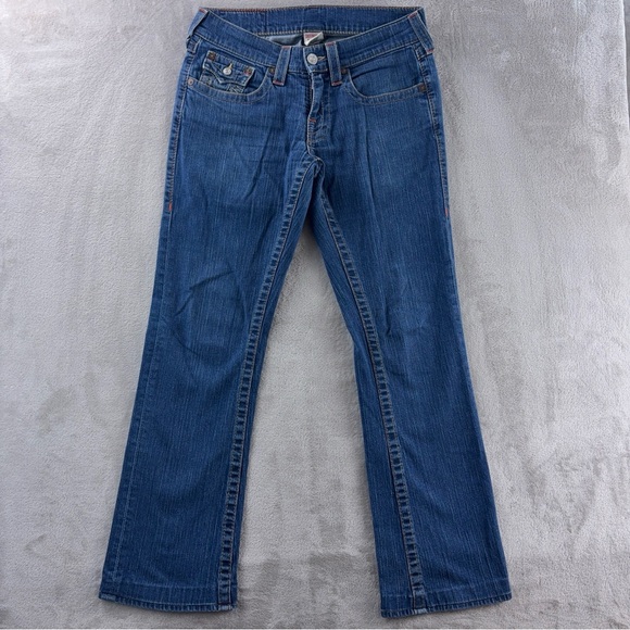 True Religion Billy Jeans Mens Size 34x31 Blue Straight Leg Thick Stitch Denim - Picture 3 of 6
